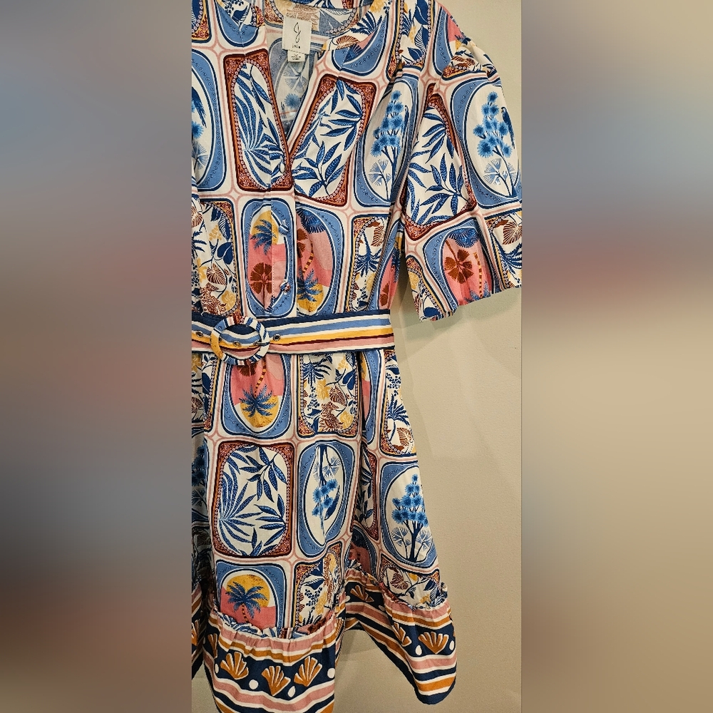 NWOT Joie Dress: Size- 12: Tropical Print: Balloon Sleeve: Belted - Picture 2 of 11